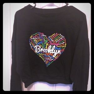 Black One Size Crop “I Love Brooklyn” Sweatshirt